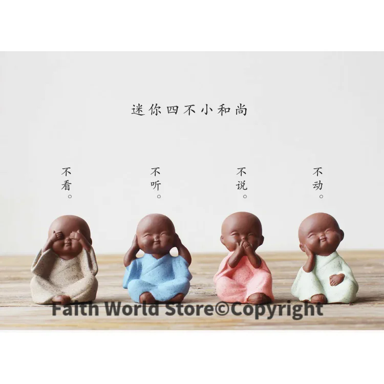 

4PCS # TOP Marvellous ART # Spiritual realm OFFICE home CHAN DAO Little Monk sand-fired kiln porcelain pottery ceramic ART