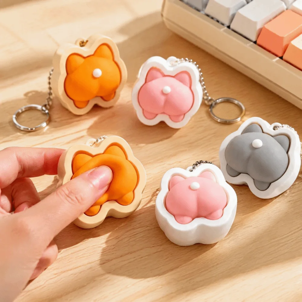 Novelty Gift Soft Fidget Keychain Cartoon Animals Cute Finger Button Clicker Novelty Funny Squeeze Keychain Students Gifts