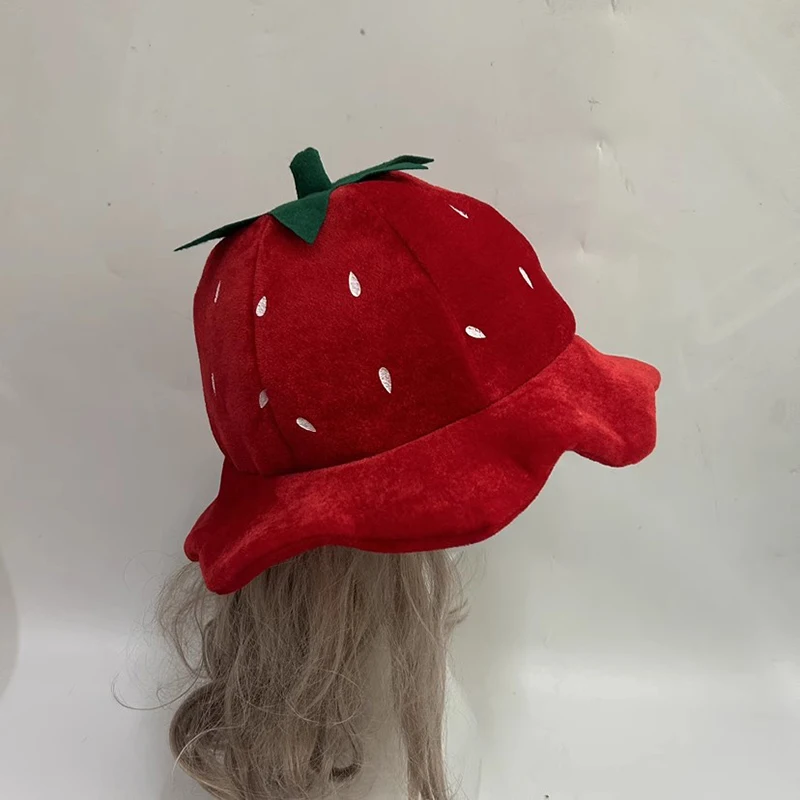 Plush Cute Strawberry Fruit Hat Headgear for Theme Parties Photo Props Carnivals Halloween Strawberry Fashion Cosplay Accessory 3