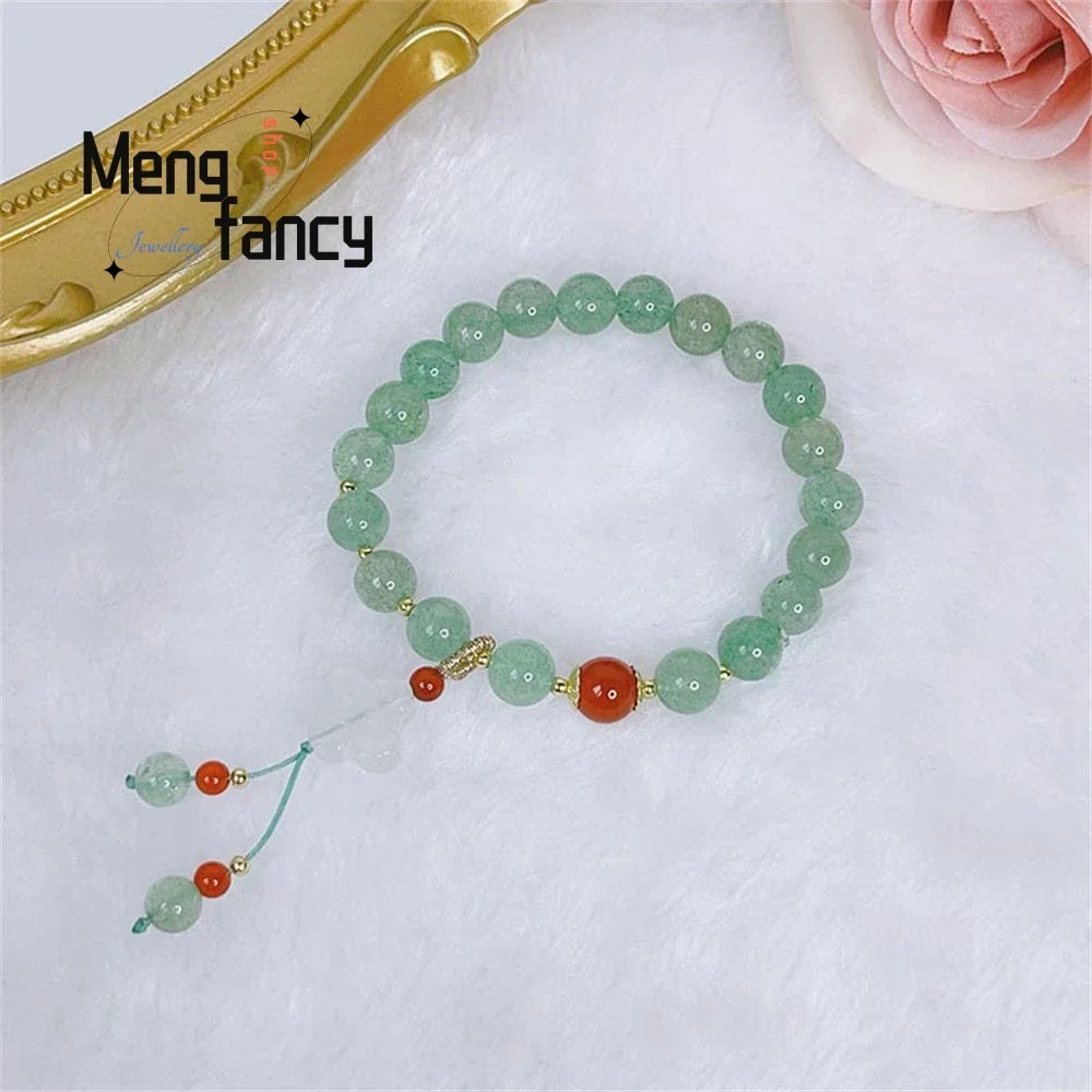 

Natural Green Strawberry Crystal Bracelet Simple Lucky Grass Fringe Pendant String National Wind Hand Decoration Fashion Jewelry