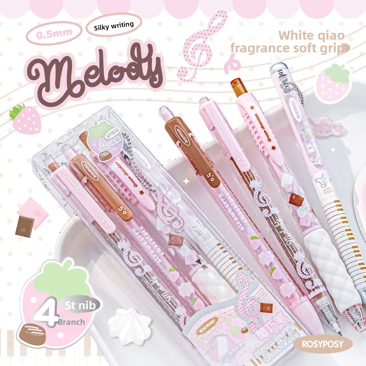 Strawberry Chocolate 0.5mm Ballpoint Pen Cute Student Click Pen for Brushing Questions