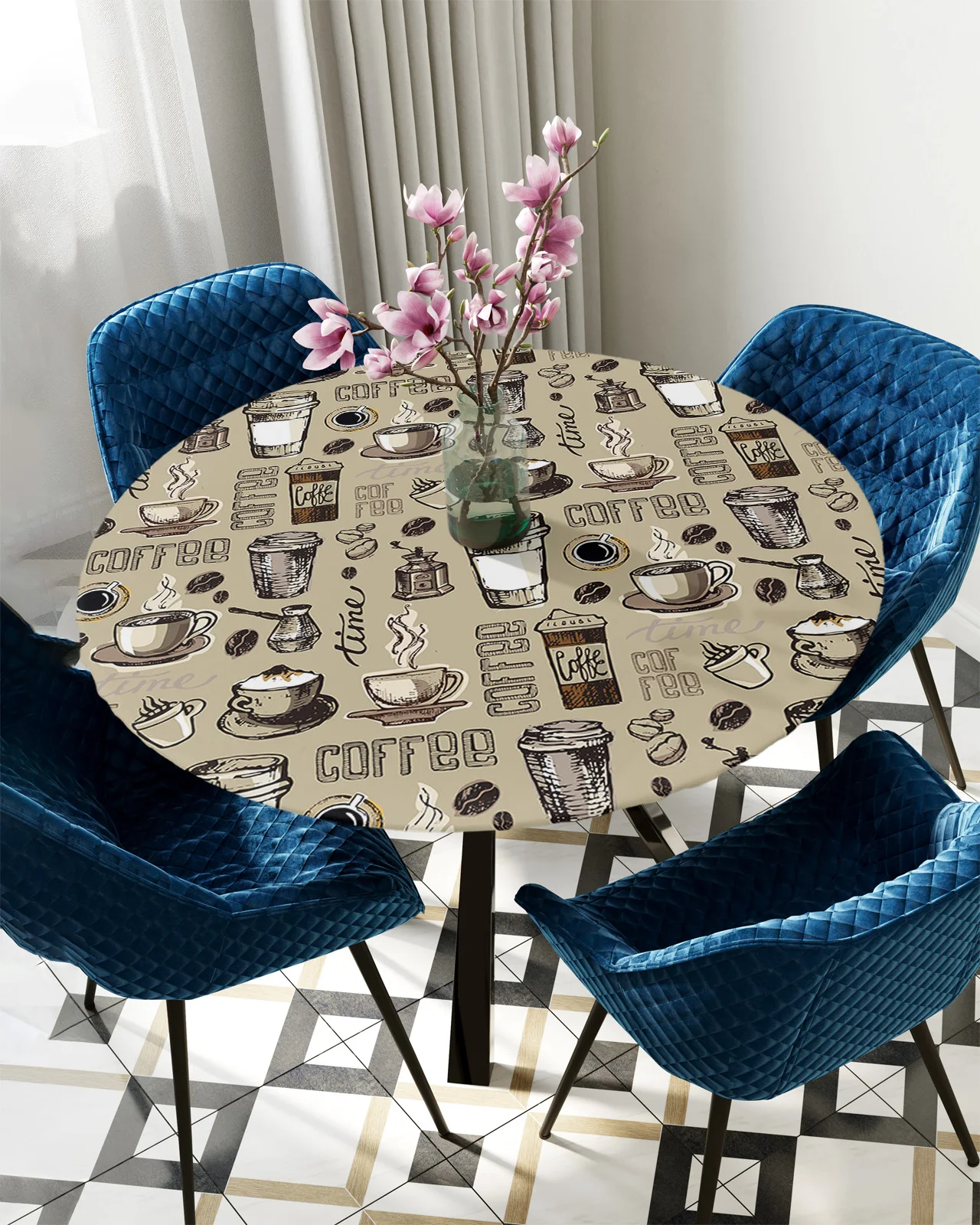 

Coffee Coffee Beans Coffee Cup Round Elastic Edged Table Cover Protector Cloth Waterproof Polyester Rectangle Fitted Tablecloth