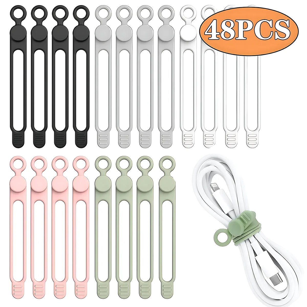 Multi-functional Cable Organizer Data Cable Organizer Tie Strap Elastic Silicone Charging Cable Clip Hub Cable Ties