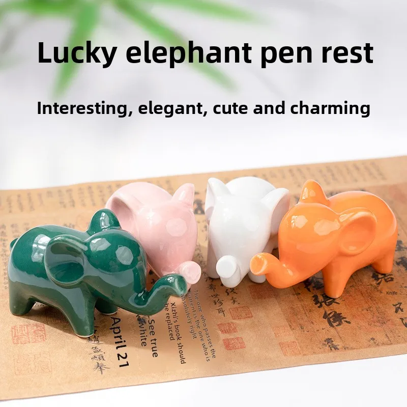 Ceramic Elephant Pen Rest Creative Animal Calligraphy Holder Multi Function Paperweight Student Brush Table Art Decor