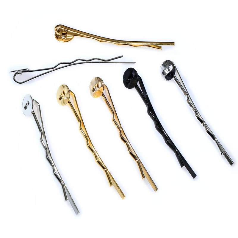 50pcs Hairpins Hair Clips Base Setting 7mm Inner Size Cabochons Flat Bezel Tray 44mm Length DIY Hairpin Jewelry Making Findings image 2