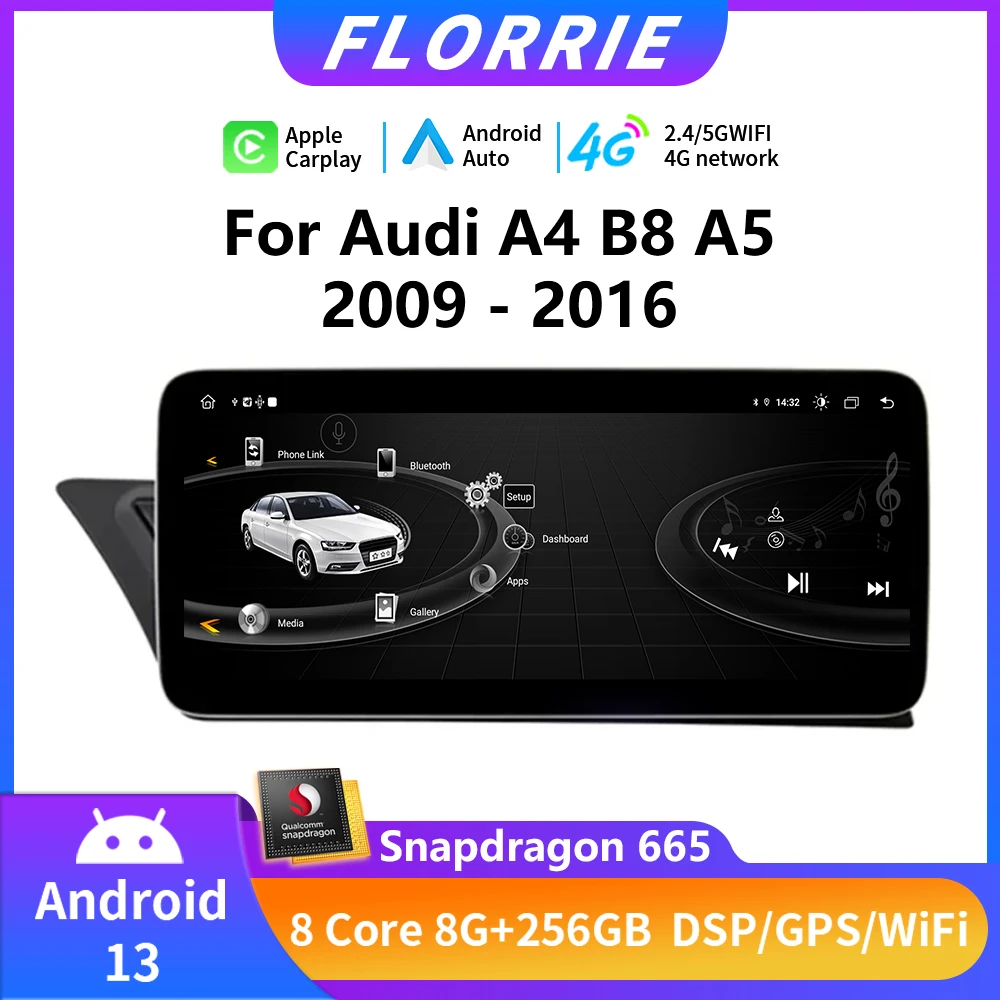 

Wireless Carplay For Audi A4 A5 Q5 B9 2009-2016 LHD Android 13 Car Multimedia Player WIFI 4G Touch Screen GPS Navi 2Din Stereo