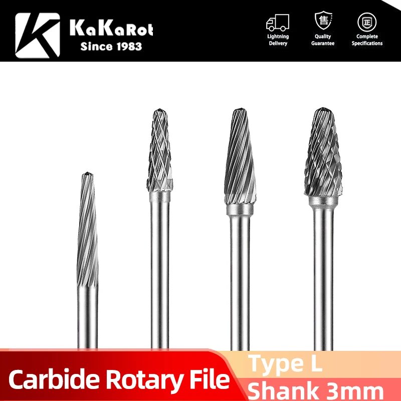 

KaKarot 3mm Shank L Type L2 L3 L0513M03 Tungsten Carbide Rotary Files Burr Drill Bits CNC Engraving Rotary Tool Cutter Lime Core