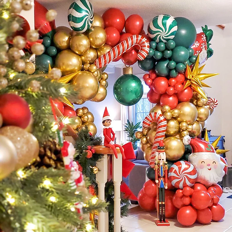 Red Green Xmas Party Balloon Arch Garland Christmas Balloons Decorations Candy Cane Lolipop Foil Globos Santa Helium Ballon