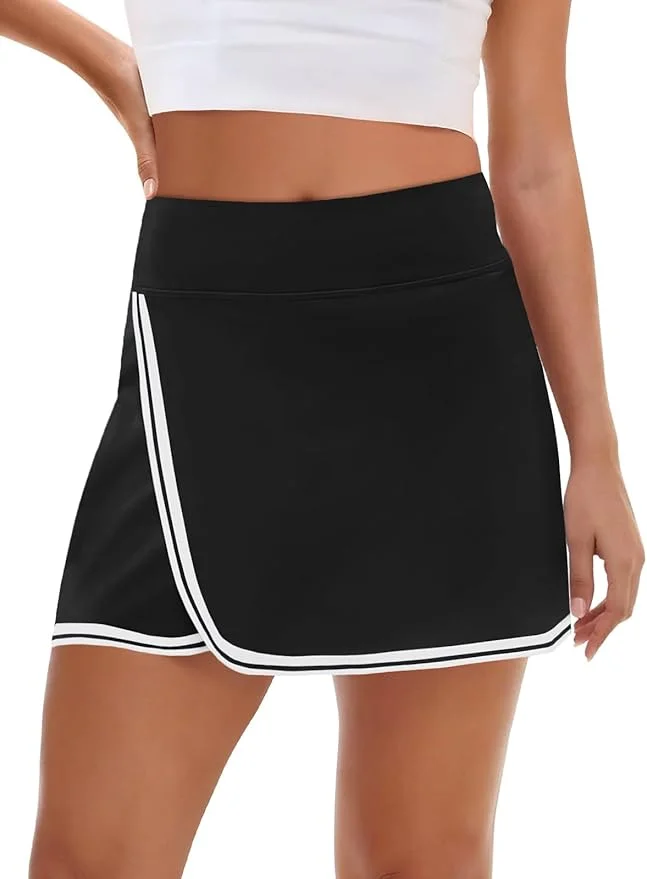 

Fisoew женские шорты для гольфа, тенниса и бега, полосатые юбки с эластичной резинкой на талии, быстросохнущие спортивные шорты для тренировок с карманами