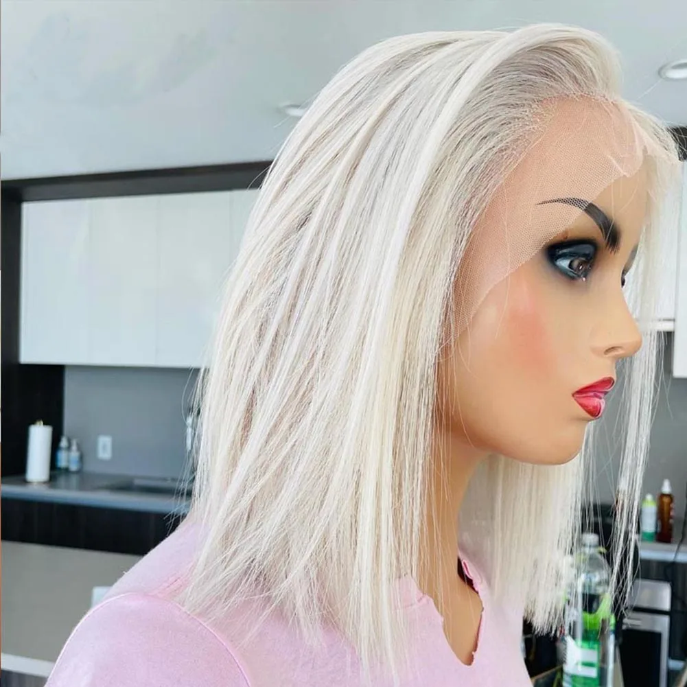 

Fashiomag Short Bob Straight Hairstyle Light Blonde Lace Front Heat Resistant Fiber Wigs Women Soft Natural