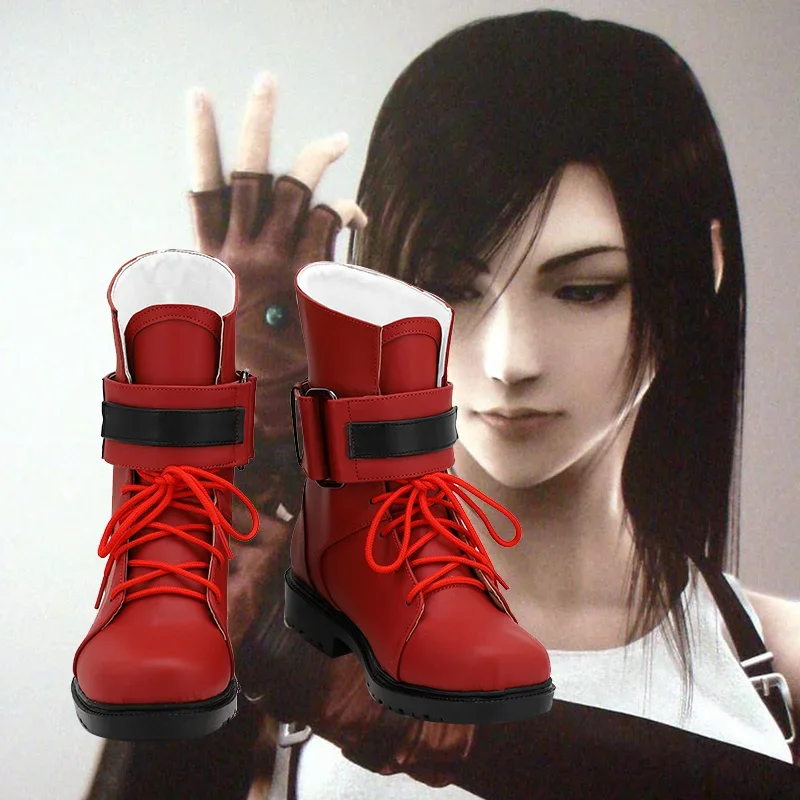 Final Fantasy VII cosplay shoes Tifa buckart cos low heel middle boot lace up rode cos WOMEN'S shoes hot game