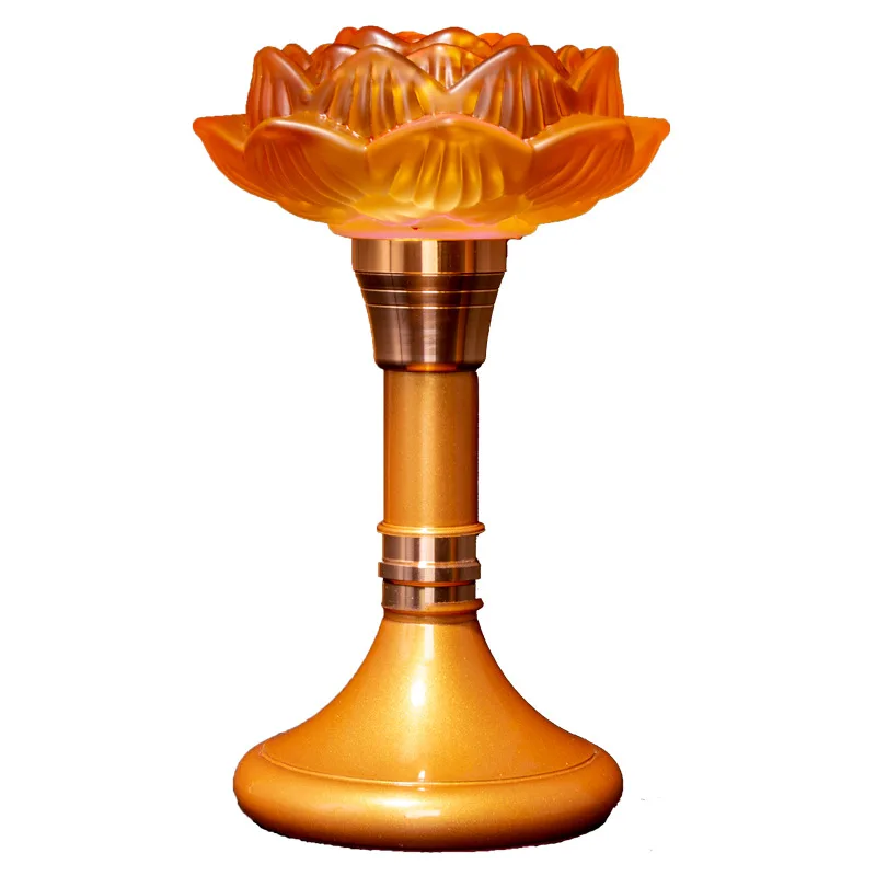 Colorful glazed led lotus candle holder electronic candle light, long light plug-in ghee lamp