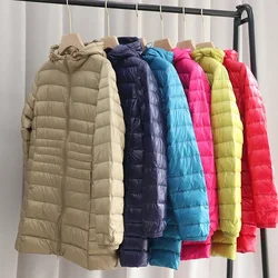 12 Color Mid-length Women's Lightweight Down Jacket Hooded New 2024 Winter Jacket Simple Fashion Warm Jacket Jacket