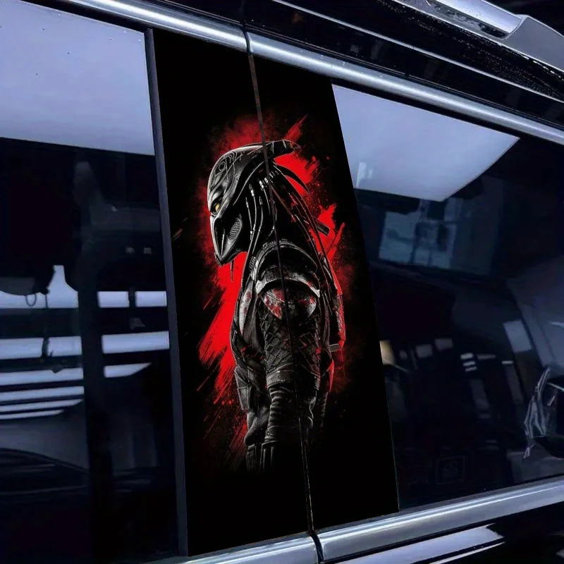 Pair of Red Predator Pattern Car Stickers Cartoon Theme PVC B Pendant Stickers Self Adhesive Waterproof Scratch Resistant
