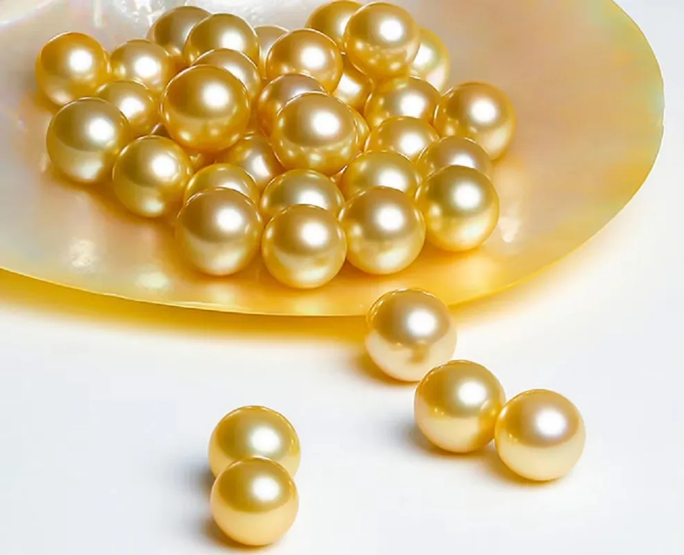 Wholesale Lots 5pcs Loose Pearls 6mm Natural Sea Genuine Golden Perfect Round Pearl Undrilled
