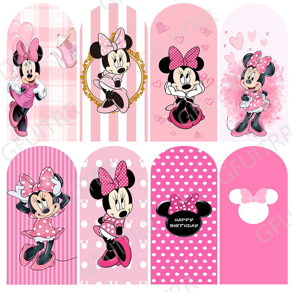 Disney Minnie Mouse Arch Photo Backdrop Girls Birthday Party Baby Shower Decoration Photography Backdrop Double-side Covers