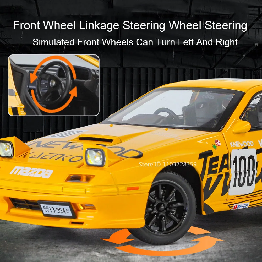 1:24 RX7-FC Model Toy Sports Cars Alloy Diecast Miniature RX7 Supercar Sound Light Doors Opened Pull Back Vehicle Toys Kid Gifts