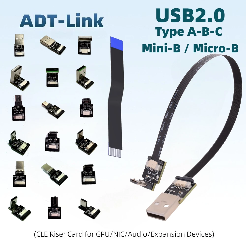 Ribbon Flat FPV USB 2.0 Connectors Flexible Cable Raspberry Pi 4 Micro-B / Mini-B Type A B C 90 Degree FFC Slim Cable 10cm 20cm