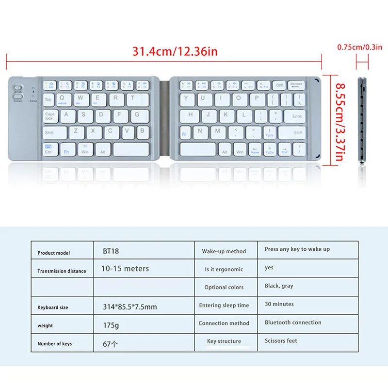 لوحة مفاتيح بلوتوث قابلة للطي، تخزين لوحة المفاتيح اللاسلكية الصغيرة، ثلاثة أنظمة متعددة الوظائف عالمية