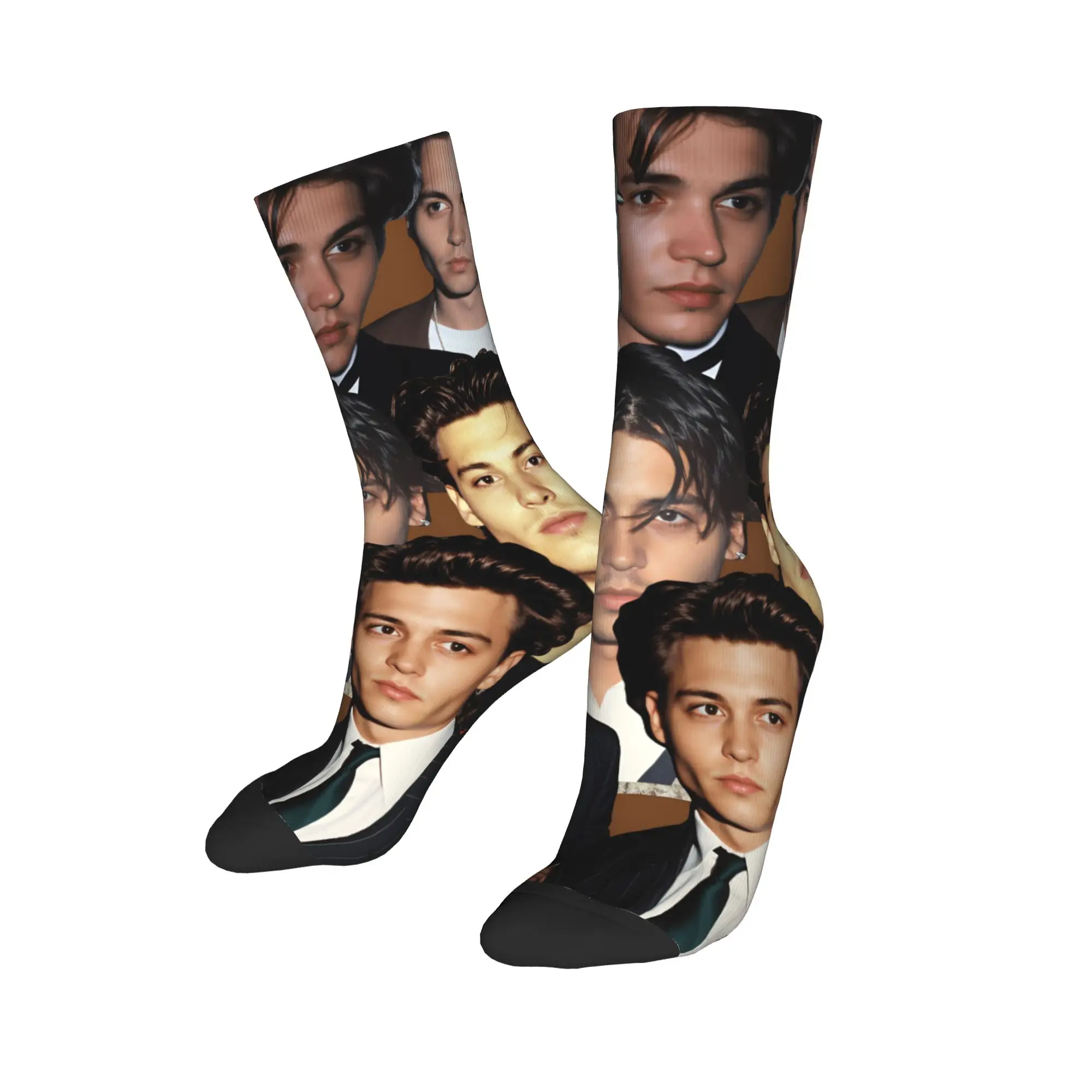 Kaus Kaki Cetak Kolase Johnny Depp, Stoking Musim Semi, Kaus Kaki Unisex Pria Berkualitas, Desain Kaus Kaki Anti Keringat untuk Mendaki