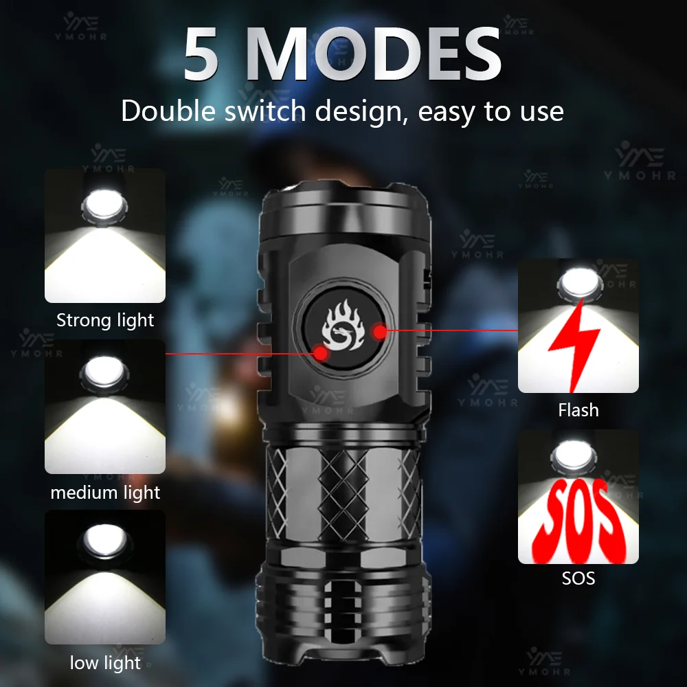 Mini Tactical Flashlight Keychain High Power Rechargeable LED Flashlight Portable Pen Clip Waterproof Torch Camping Work Light