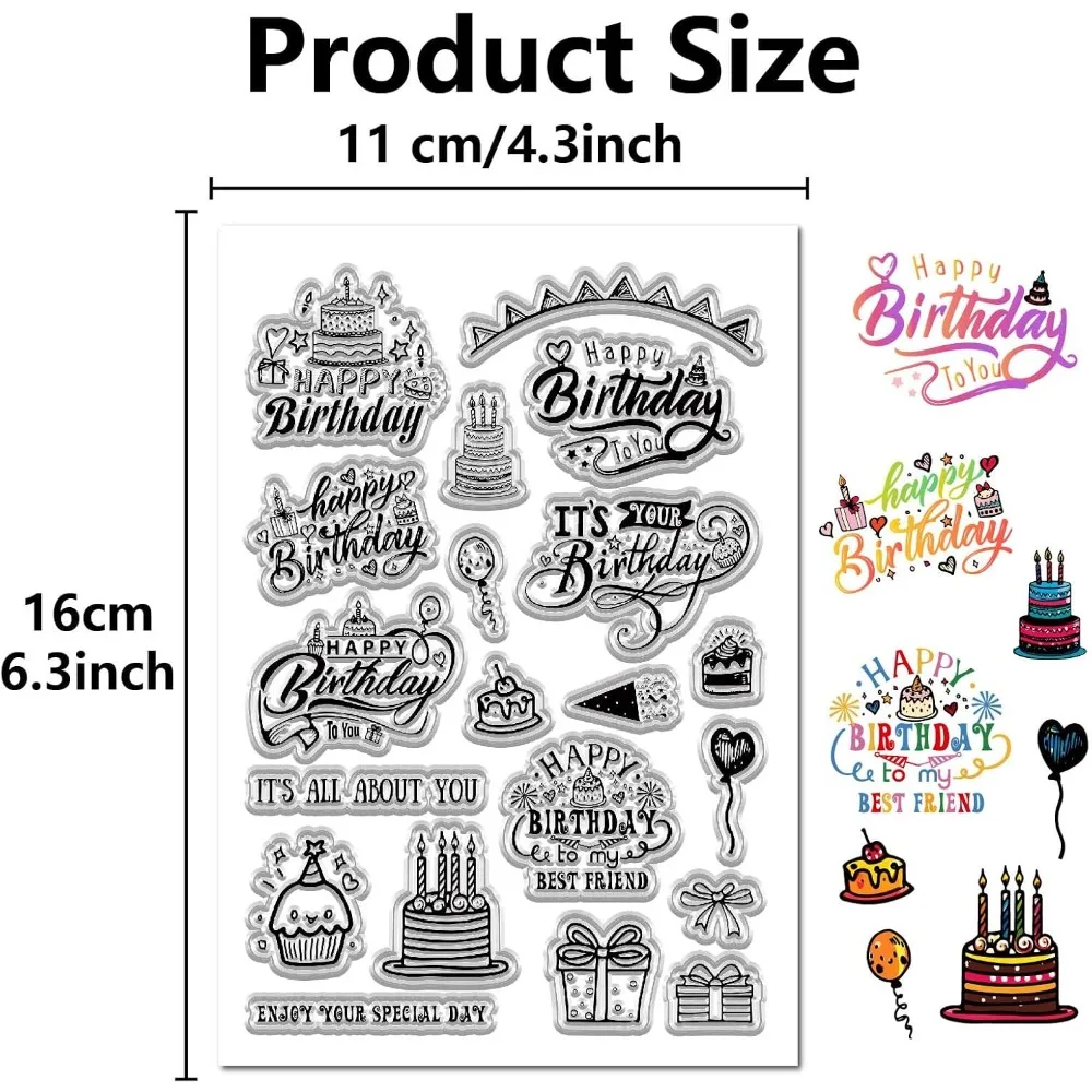 Happy Birthday Clear Stamps for Card Making Blessing Words Transparent Rubber Stamps Reusable Silicone Stamp Crafting DIY
