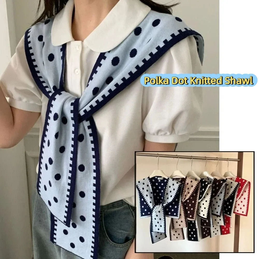 

Simple Cape Polka Dot Knitted Shawl Retro Knotted Shoulder Scarf Wraps Korean Style Fake Collar Blouse Shoulders Accessories