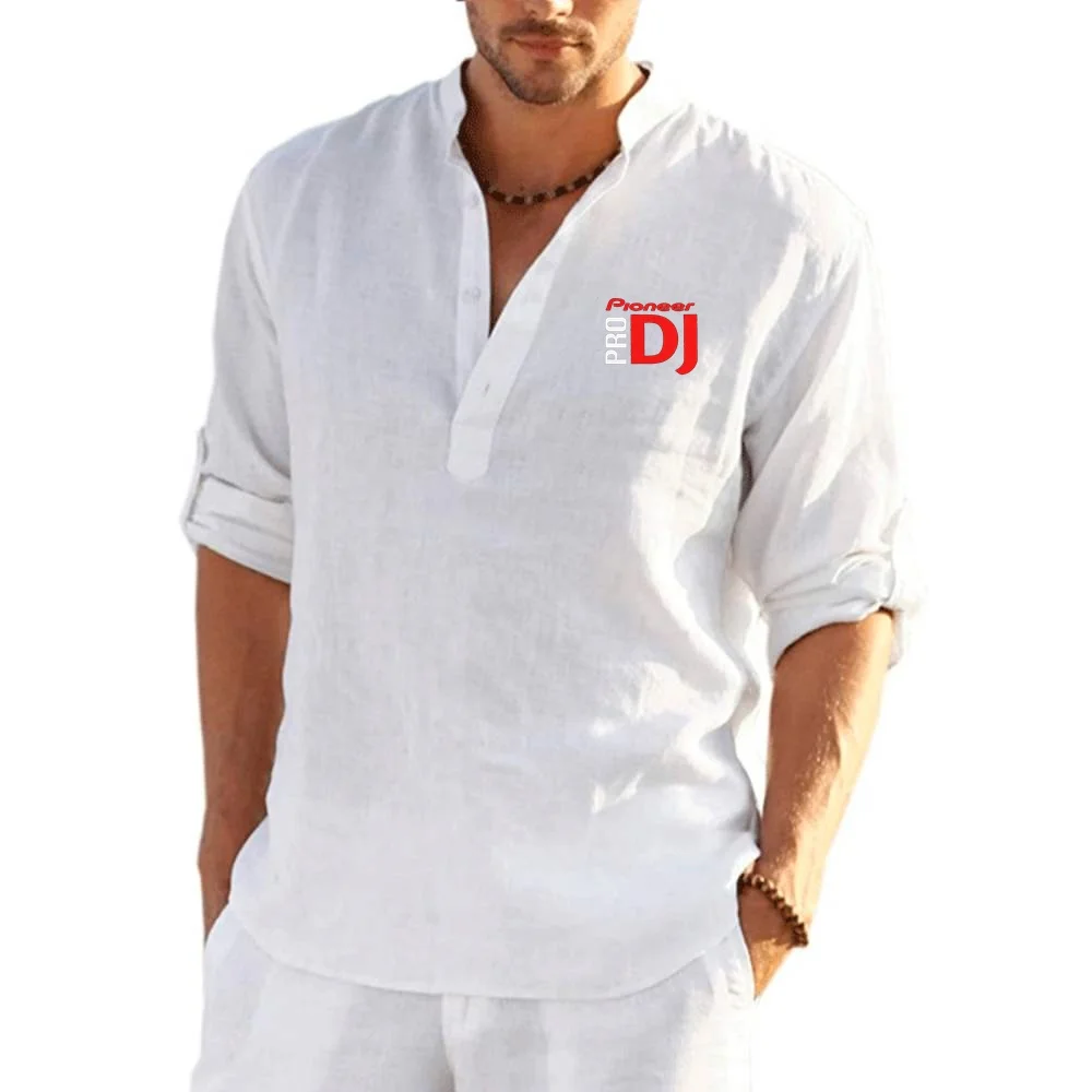 Youth Men Tshirt Goldwing DJ Pioneer PRO Breathable Linho Blouse Mens Apparel100% Cotton Linen Long-Sleeve Shirts size S-4XL