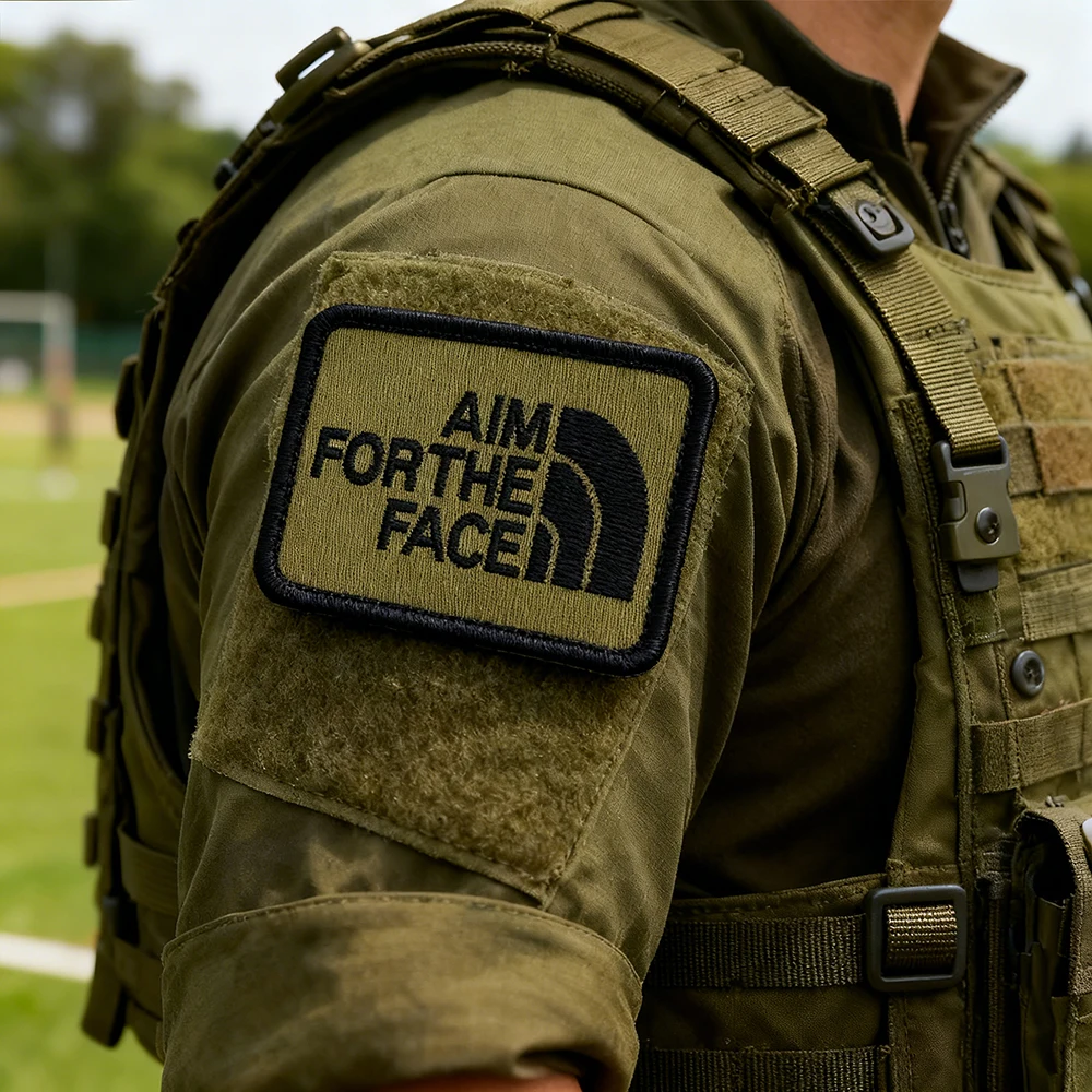 Aim For The Face Applique Embroidery Patches Tactical Fabric Accessories Patches For Jacket Shoulder With Hook&Loop Backing