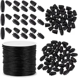 Breakaway Clasps for Lanyard, 24mm Black Bead Barrel Connectors Closure Clasp 30pcs Safety Clasps with 1.5mm x 50 Yards Nylon