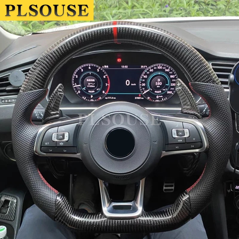 

Real Carbon Fiber Steering Wheel For VW Golf 7 GTI MK7 Mk7.5 Scirocco Polo GTS R Line 2015-2017 High Quality Wheel Customizable