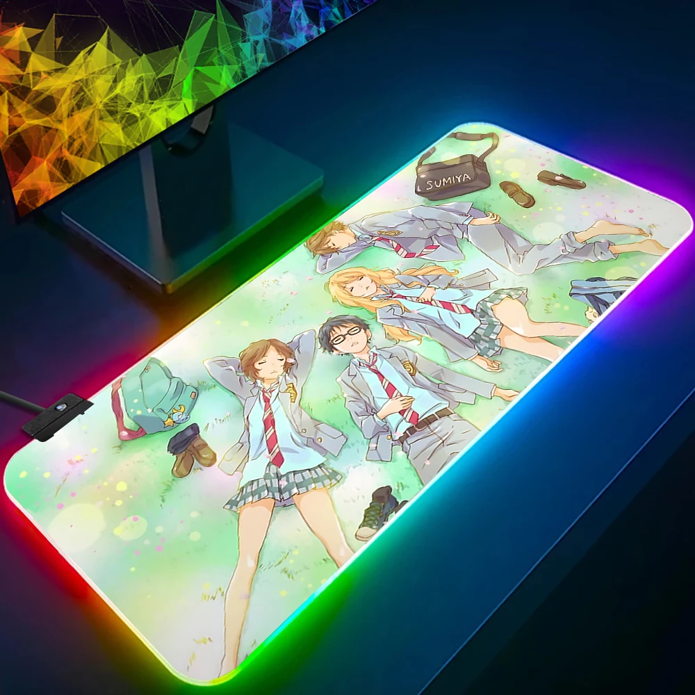 Your Lie In April RGB Pc Gamer Keyboard Mouse Pad Mousepad LED Glowing Mouse Mats Rubber Gaming Computer Mausepad