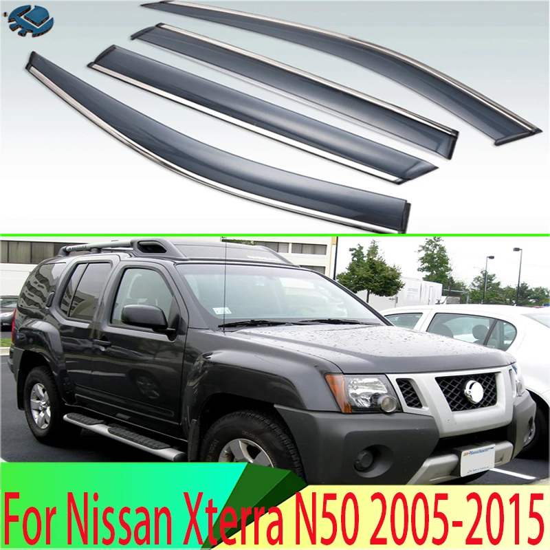For Nissan Xterra N50 2005-2015 Plastic Exterior Visor Vent Shades Window Sun Rain Guard Deflector 4pcs