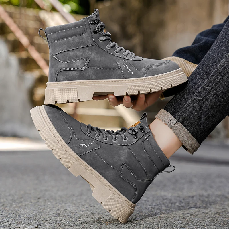 

Новые осенне-зимние высокие мужские ботинки, противоскользящие и прочные мужские повседневные модные универсальные ботинки, рабочие ботинки для улицы