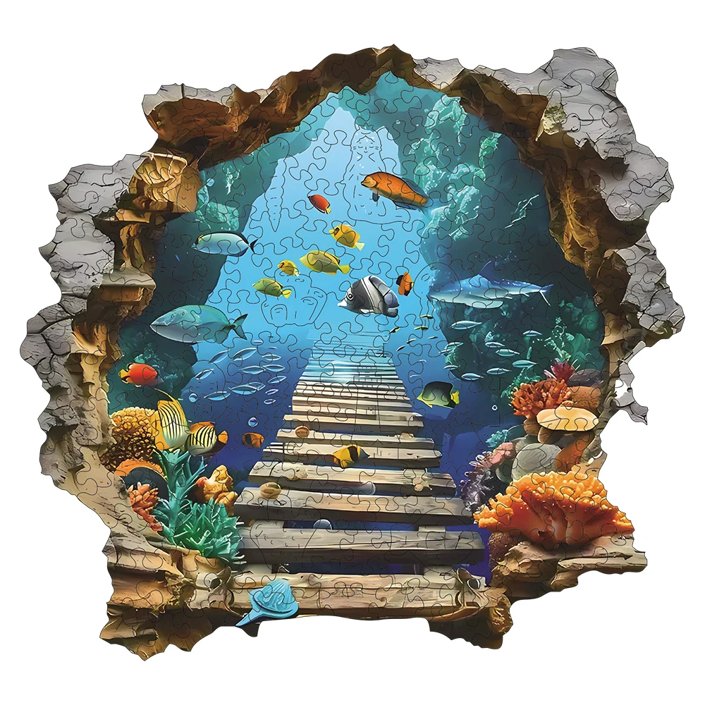 Underwater World Wooden Puzzle, High-difficulty Magic Puzzle Intellectual Toy, Christmas Exquisite Gift, Family Game Home Decor