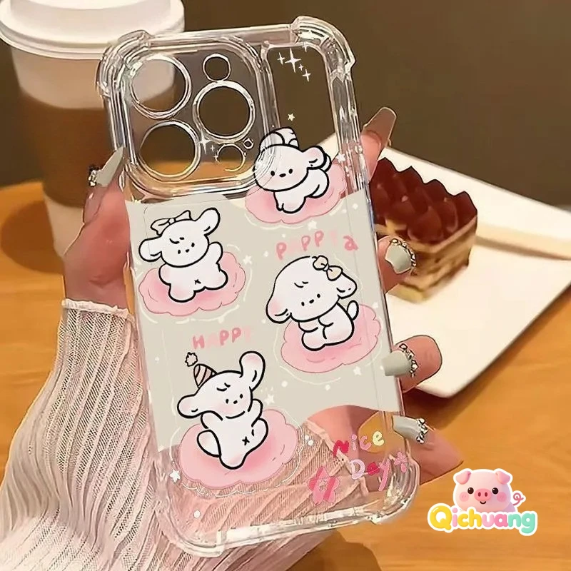 For Samsung Galaxy S26 S25 Edge S24 S23 S22 S21 Plus Ultra FE Lite Phone Case Cute Dog Cartoon Bear Four-corners Clear Cover