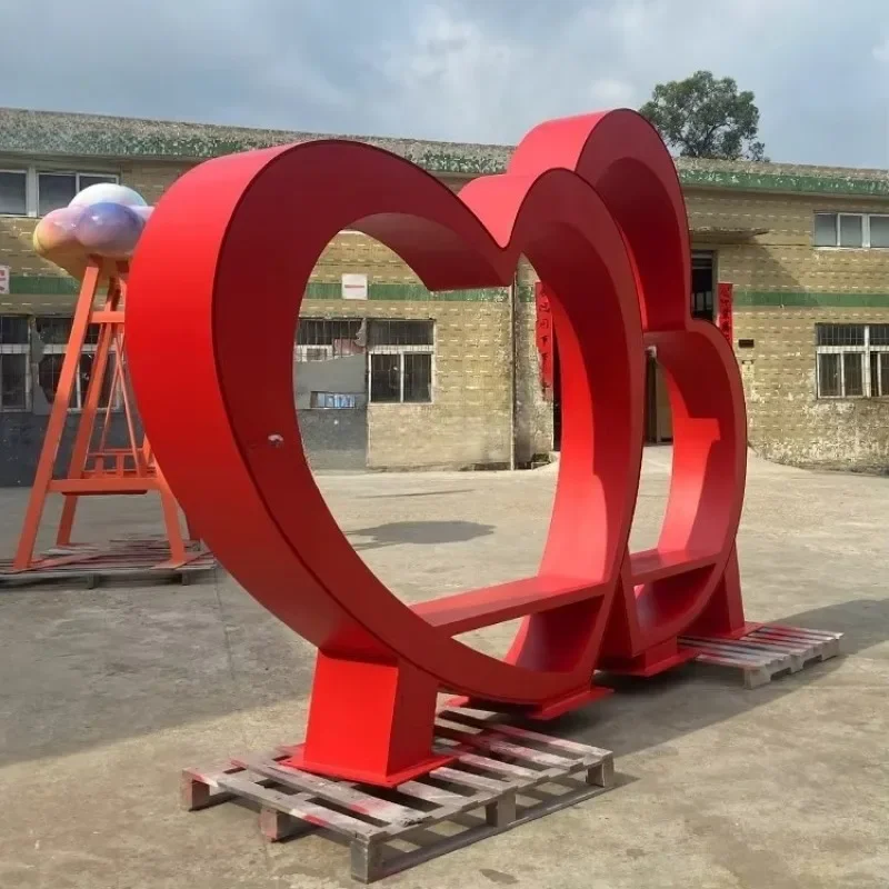 Large Outdoor Stainless Steel Art Stool Sculpture Red Painted Landscape Installation Ornaments for Love Seat Metal Crafts