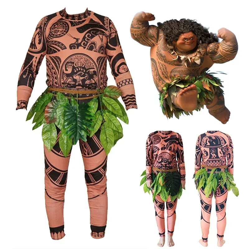 

Moana Maui Tattoo Cosplay Costume Maui Tattoo Top Pants Tights Sets Halloween Clothes Adult Kids Costume Funny Outfits