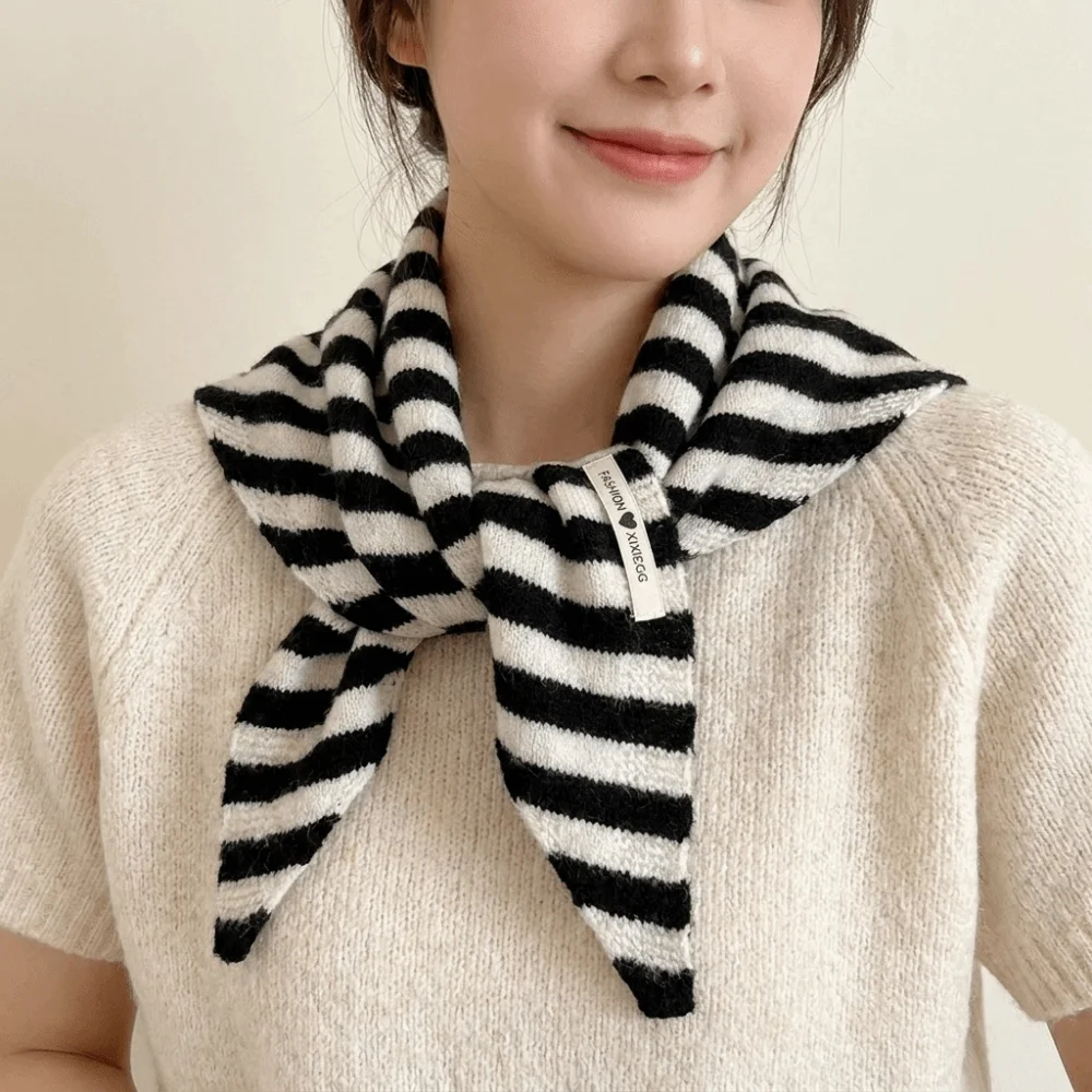 Fashion Solid Color Knitted Triangle Scarf Wool Striped Cross Scarves Warm Neck Guard Cross Neckerchief Girl