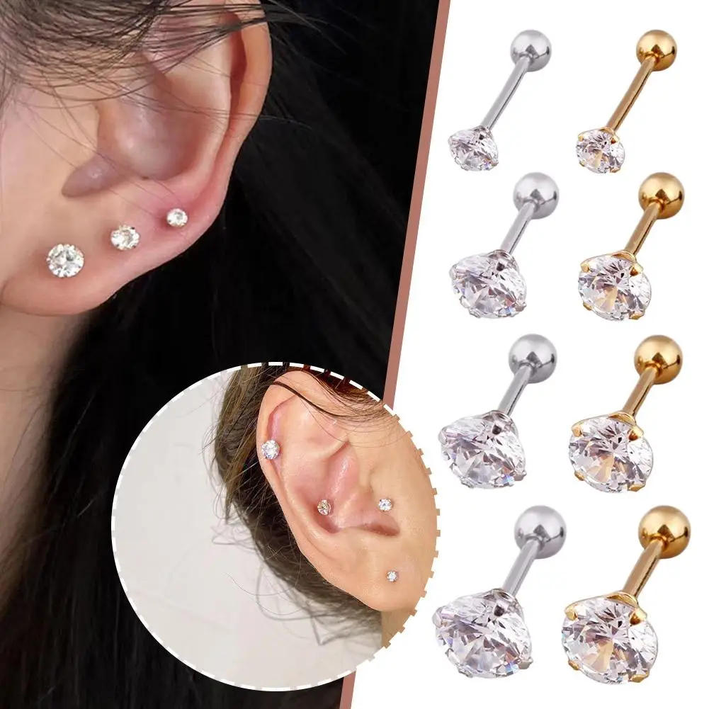 Threaded Korean Women's Fashion Titanium Steel Simple Stud Earrings Fashion Stud Stud Stud Personality Small Wholesale Q8O6