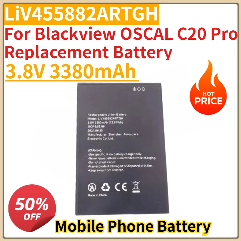 High Quality New LiV455882ARTGH Battery 3380mAh 3.8V for Blackview OSCAL C20 Pro Replacement Battery