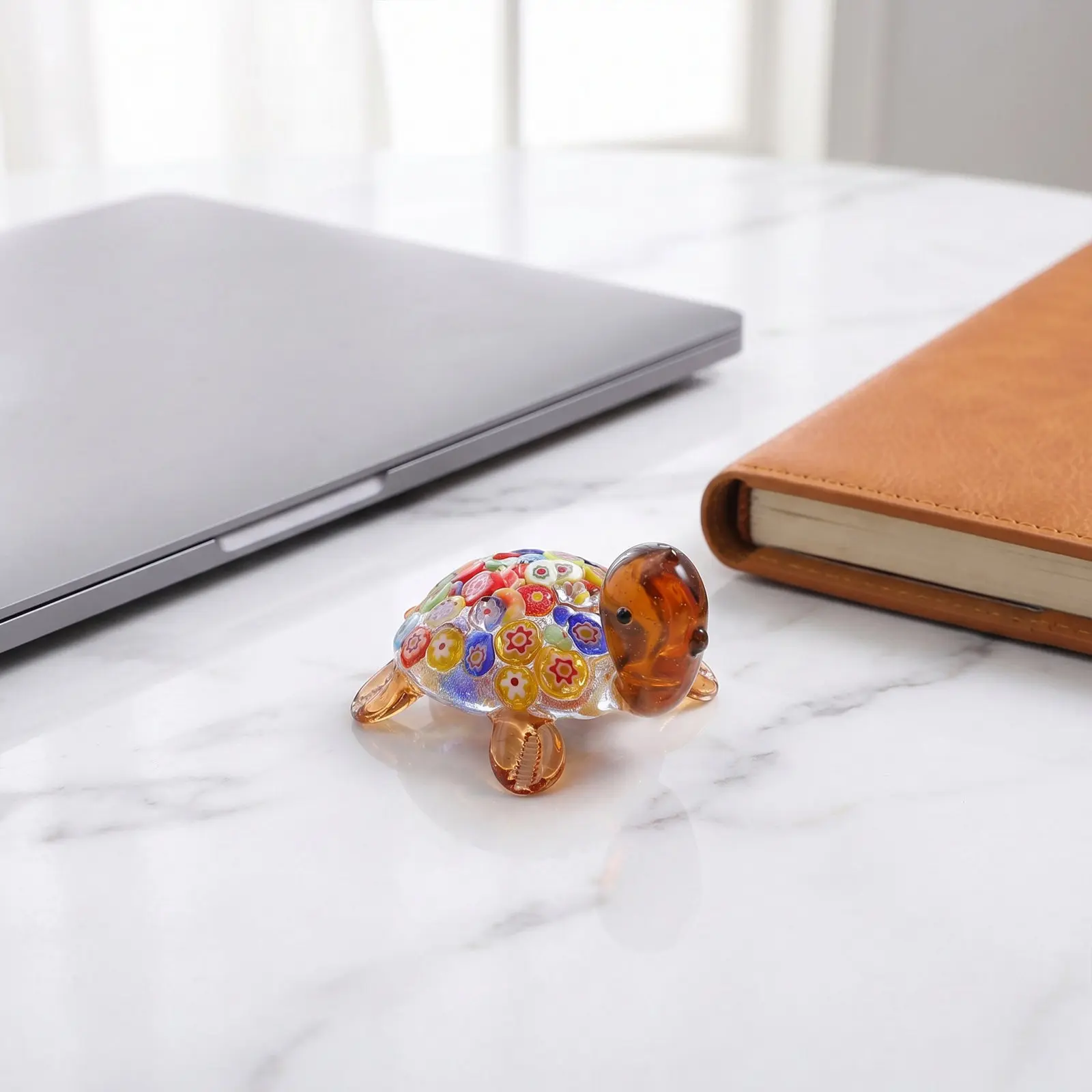 Hand Blown Glass Sea Turtle Miniature Ornament Smooth Crystal Turtle Decoration for Office Desk Shelf Relaxing Ocean Vibes
