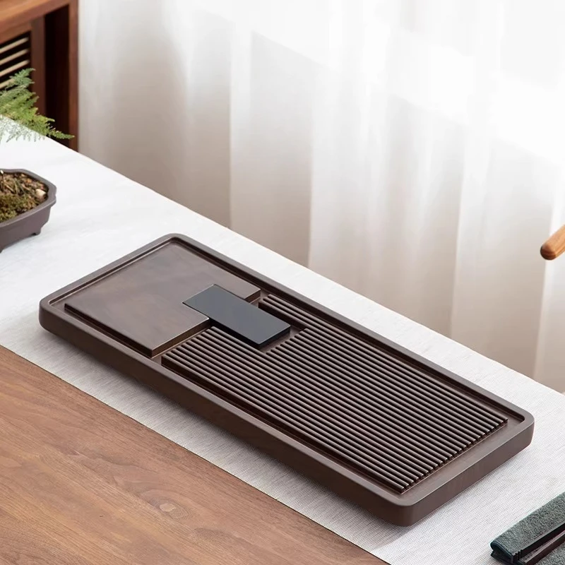 Rectangular Bamboo Tea Tray Drainage Home Office Tea Tray Luxury Modern Serving bandeja de bambu para cozinha Rectangular Tray