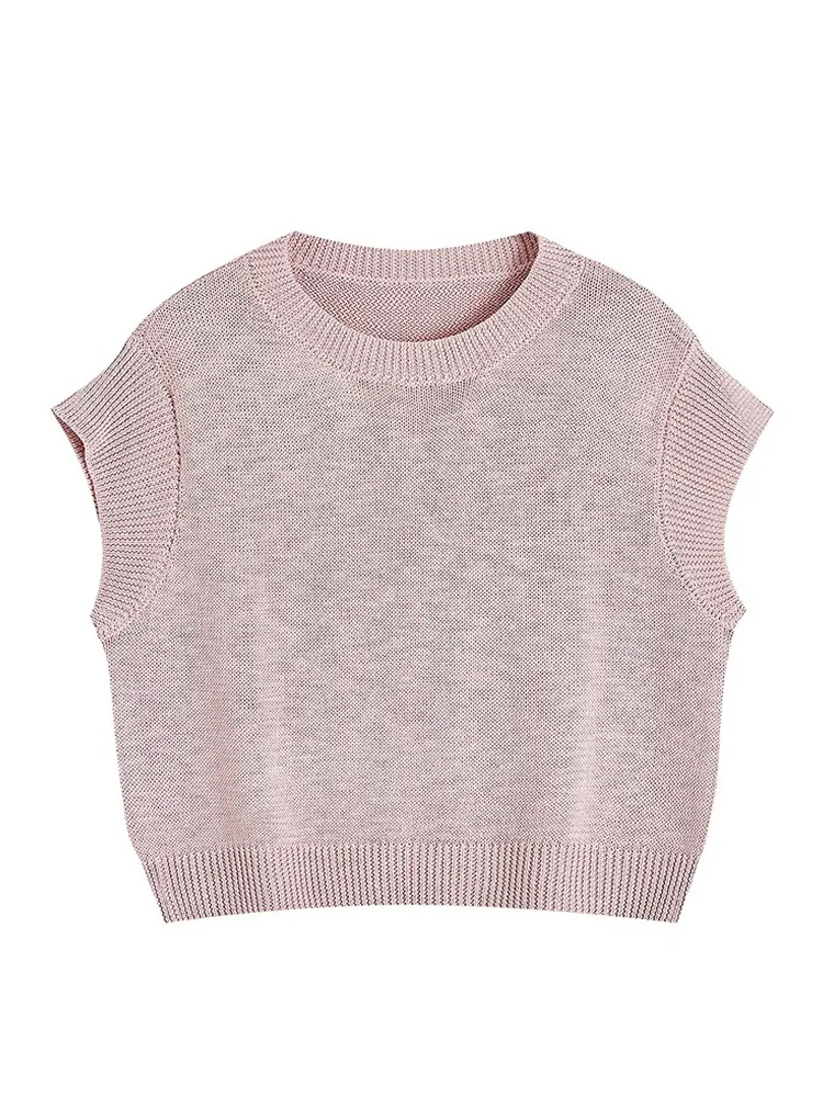 Modny, słodki top z dzianiny z jedwabiu lodowego, koreański styl, swobodny, okrągły dekolt, odzież damska, wyszczuplający, prosty krój, ort Sve