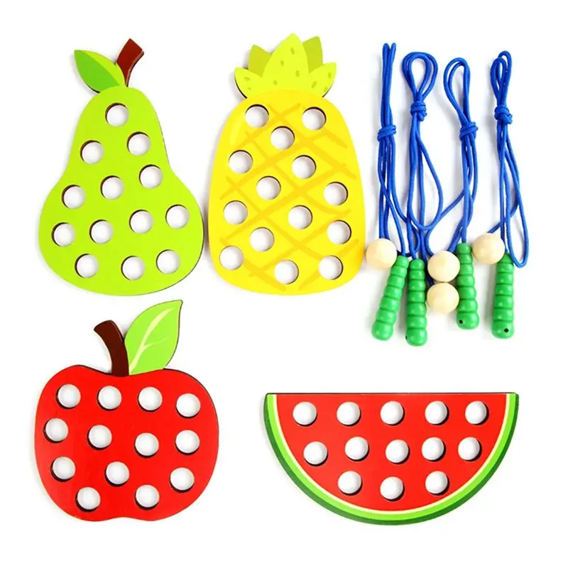 A68P-Children's Wooden Fruit Threading -Enhance Hand-Eye Coordination, Early Education