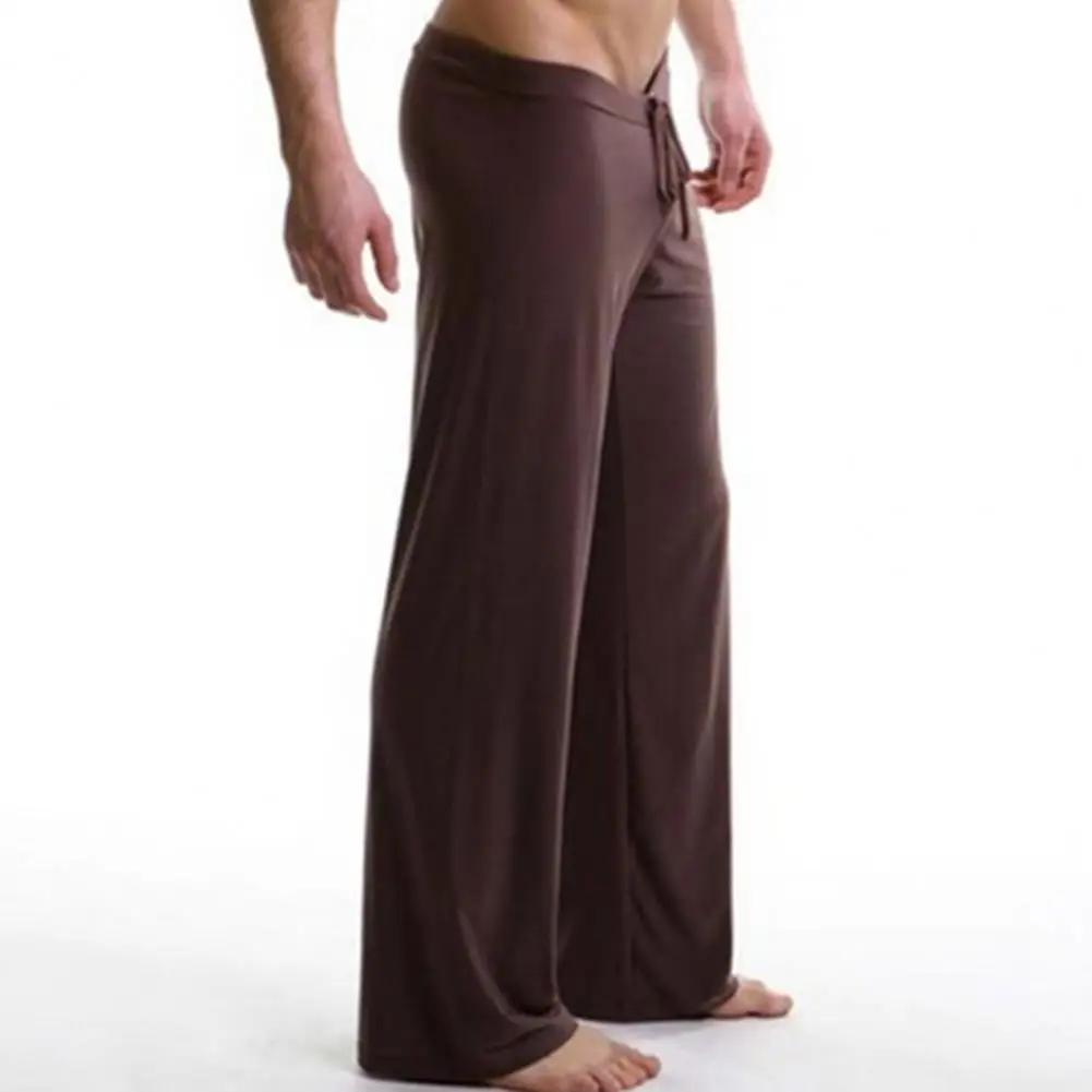 Pantalones de pijama finos de seda de leche para hombre, pantalón informal de cintura baja, pierna recta, pantalones para el hogar, pantalones de Yoga con cordón, pantalones de dormir informales de verano