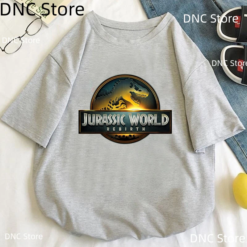 2025 ジュラシックワールド復活映画女性 Tシャツ、ジュラシックガールズ Tシャツ服、恐竜シャツ、女性服、夏 Tシャツ