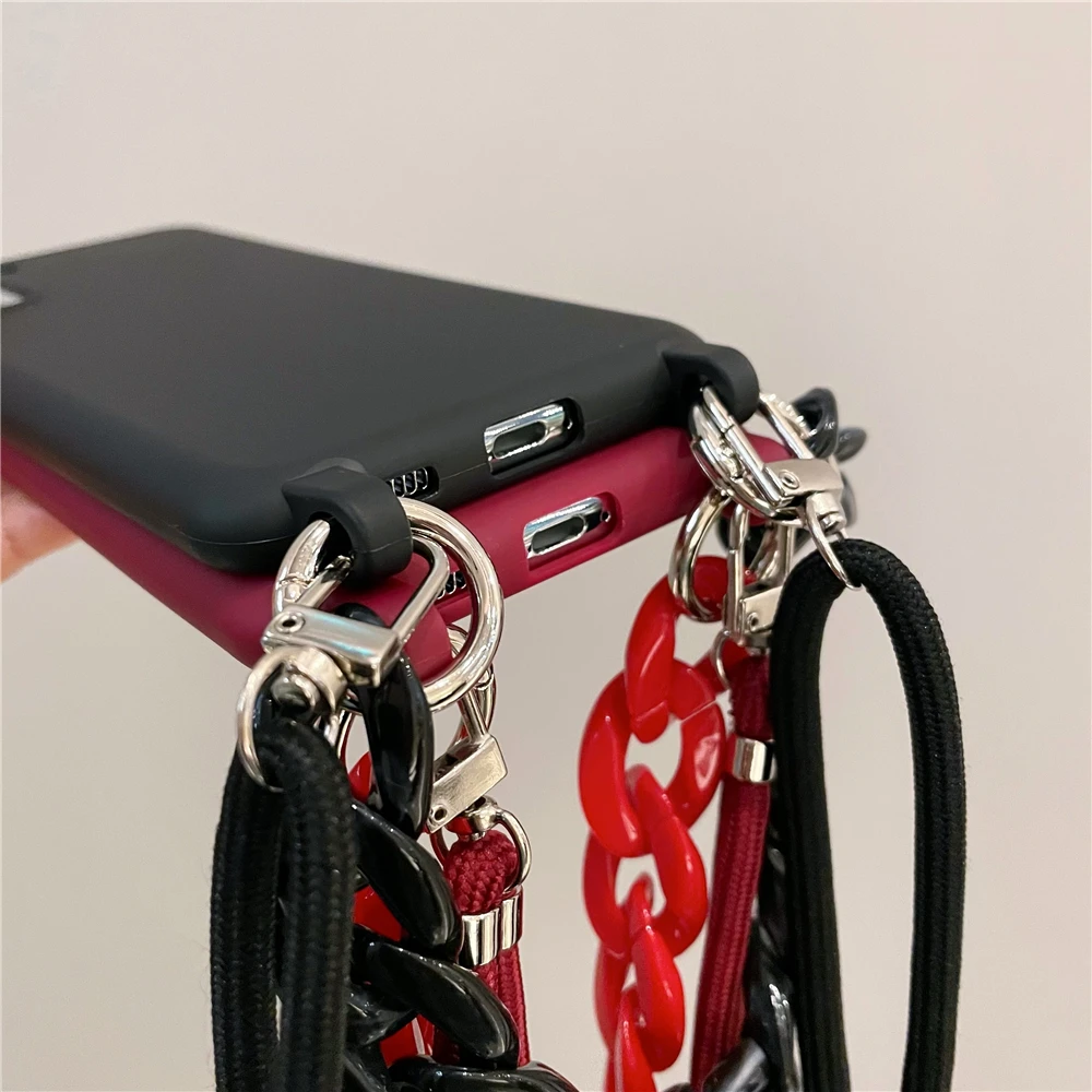 Crossbody Lanyard Acrylic Chain Soft Case For Samsung S24 Ultra S23 Plus S22 S21 S20 Note 20 A54 A14 A73 A53 A13 Silicone Cover