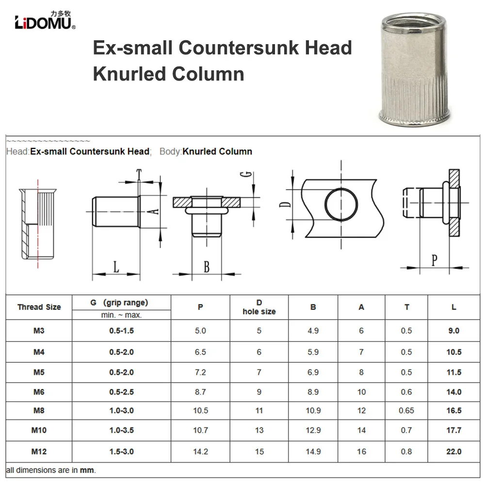 10/20Pcs Stainless Steel Rivet Nuts Countersunk Flat Head Set Nuts Insert Nut Threaded Rivet Rivet Nuts