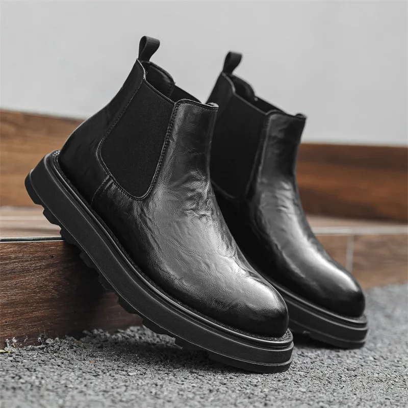 

mens fashion party prom dress chelsea boots black stylish platform shoes cowboy original leather boot handsome ankle botas mans